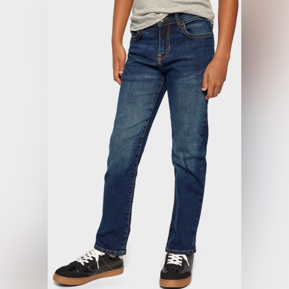 PLACE denim blue jeans stretch straight leg adjustable waistband 5 pocket size 7